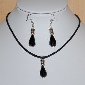 Black Crystal Glass Necklace and Earring Set,Black Necklace Earrings